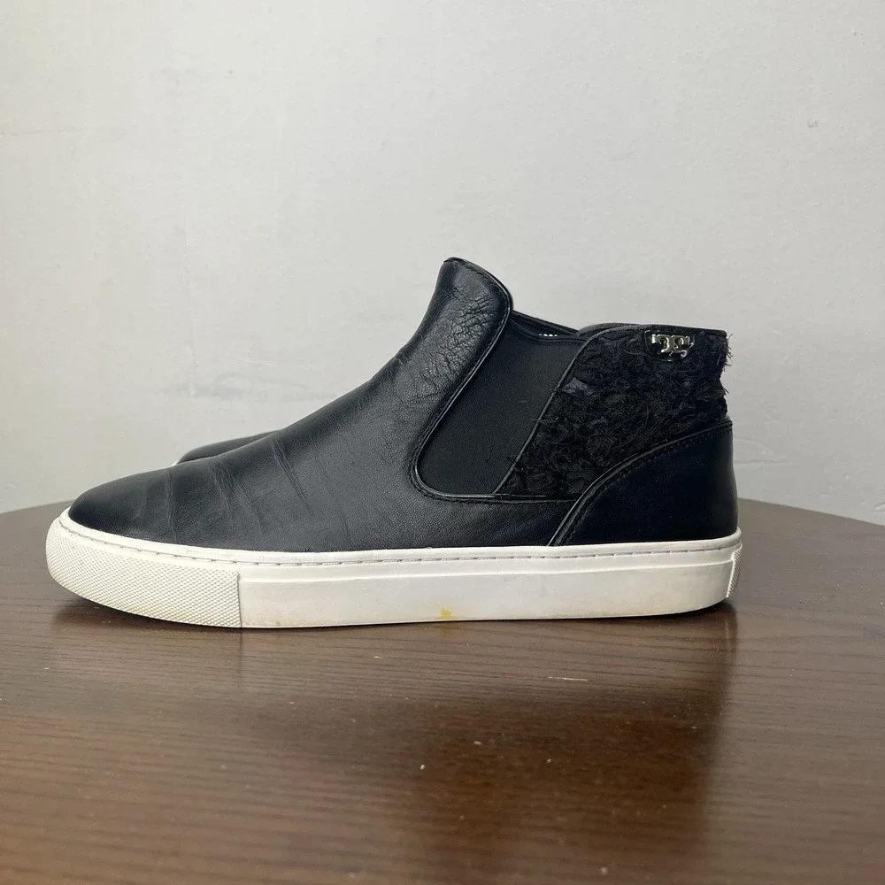 Tory Burch Rosette Boots Women's 8.5M Black Leather Chelsea Sneakers‎ Booties